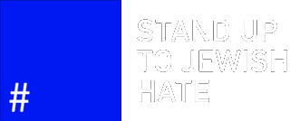 Blue box with stand up to Jewish hate